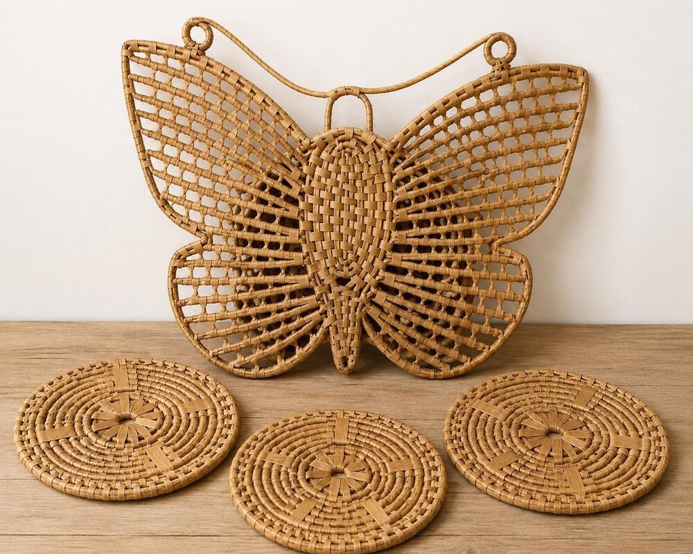 Vintage Woven Butterfly Hanging Large Boho Wicker Butterfly Natural Fiber